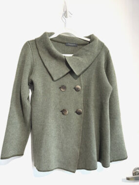Cashmere Italy Olive Green Asymmetrical Button Collar double breasted Jacket M